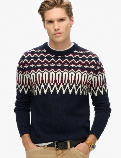 Superdry Fairisle Knit Crew Jumper - Navy - XXL
