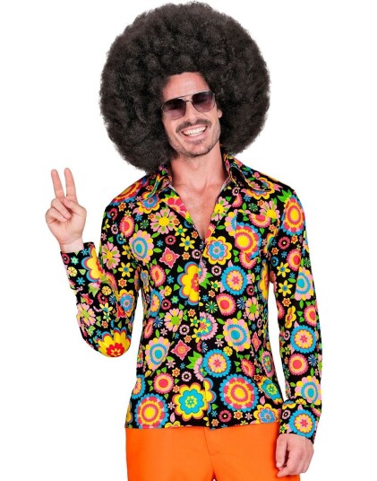 60"s Blomstrete Mørk Hippie Kostymeskjorte til Herre Large/X Large
