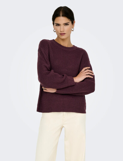 ONLY Onlmilouz Ls Rib Pullover Knt Noos - Burgundy - XS ONLY Onlmilouz Ls Rib Pullover Knt Noos - Burgundy - XS