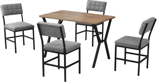 Stedum spisegruppe bord 110 cm + 4 stoler - Grå og Valnøtt