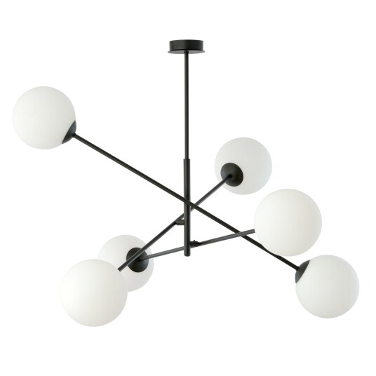 Emibig Linear taklampe 6 lys - Svart/Opal glass