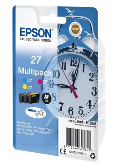 Epson 27 Multi-Pack - 3-Pack - 10.8 Ml - Gul Cyan Magenta - Original - Blære Med Rf/Lyd-Alarm - Blekkpatron - For Workforce Wf-3620 Wf-3640 Wf-7110 Wf-7210 Wf-7610 Wf-7620 Wf-7710 Wf-7715 Wf-7720