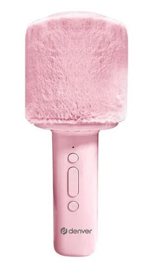 DENVER Bluetooth Karaoke Microphone Speaker with fluffy top Pink