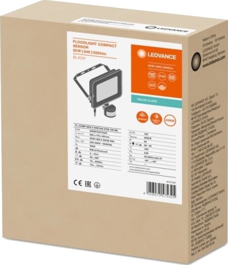 Ledvance Floodlight Led Projektor Flood Compact Sensor V 50W 840 Sym 100 Bk 4058075575325