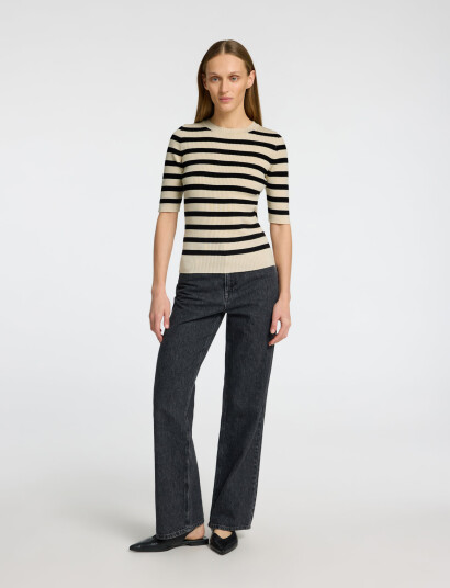 Selected Slfmali 2/4 Knit O-Neck - Cream - XS