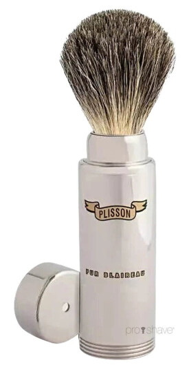 Plisson Travel Brush, Pure China Grey Badger & Nickel-platedSize 6