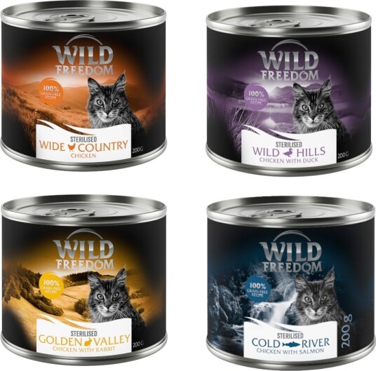 Wild Freedom Våtfôr Adult Sterilised Kornfri Oppskrift Blandet Pakke & Laks & Kanin & And Kylling 24 X 200 G