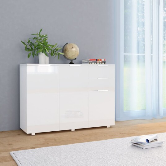 vidaXL Skjenk høyglans hvit 107x35x76 cm