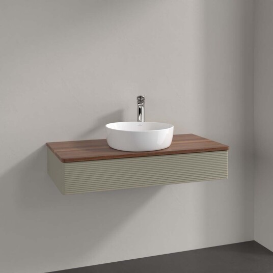 Villeroy & Boch Antao Servantskap med 1 skuff 100x50x19 cm m/lys Steingrå/Valnøtt Villeroy & Boch Antao Servantskap med 1 skuff 100x50x19 cm m/lys Steingrå/Valnøtt