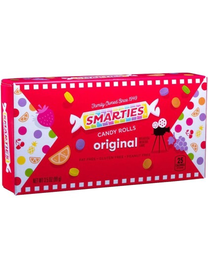Smarties Original Candy Roll Sukkertøy i Theatre Box 99 gram USA Import