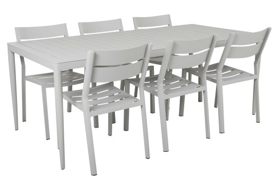 Brafab Bigby & Delia spisegruppe Lysegrå 6 stoler & bord 195 x 90 cm