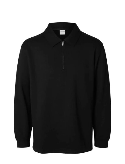 Selected Slhrelax-Emanuel Soft Polo Zip Sweat Ex - Black - M Selected Slhrelax-Emanuel Soft Polo Zip Sweat Ex - Black - M