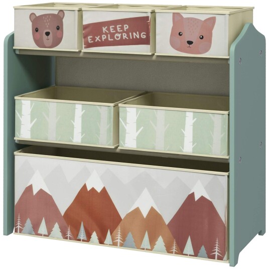 Barnehylle leketøyshylle med 6 uttakbare bokser laget av fiberduk barneromshylle for lekerom barnehage 63 x 30 x 66 cm grønn