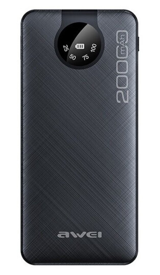 Awei Powerbank P134k 20000Mah Svart/Svart Skjerm + Usb/Pd/Lightning/Microusb-Kabler