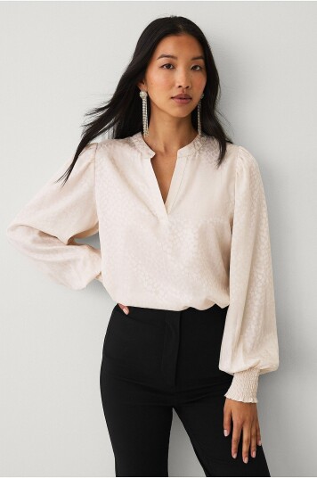 Ellos Collection Bluse med jacquardmønster Hvit Ellos Collection Bluse med jacquardmønster Hvit