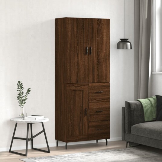 vidaXL Highboard brun eik 69,5x34x180 cm konstruert tre 8720845412838