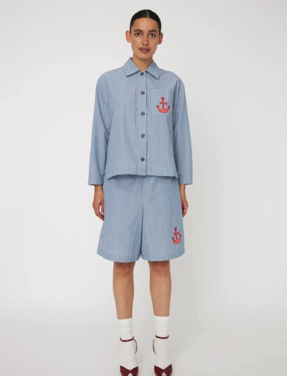 Stella Nova Striped Anchor Embroidered Shirt   Blue   36