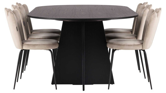 Venture Design Bootcut Oval & Limhamn spisegruppe Beige/svart 6 stoler & bord 230 x 115 cm