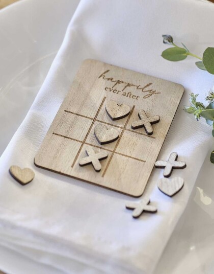 5 stk "Happily Ever After" Tic Tac Toe Brett til Borddekorasjon Rustic Romance