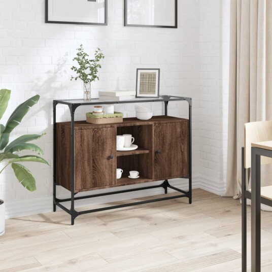 Skjenk med glasstopp brun eik 98x35x81 cm konstruert tre 8721102638381
