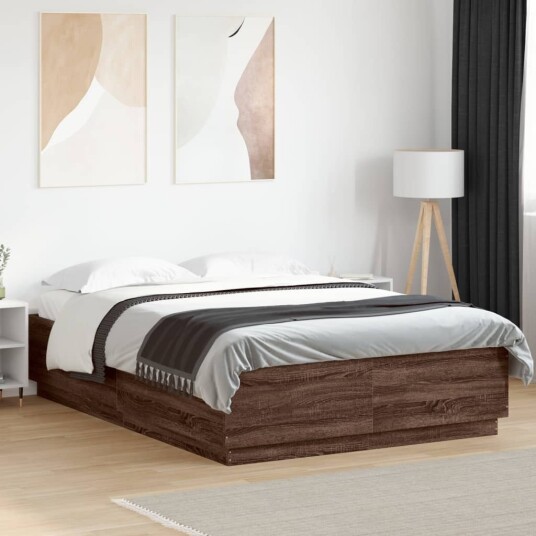 Sengeramme med LED-lys sonoma eik 150x200 cm konstruert tre 8721012273450
