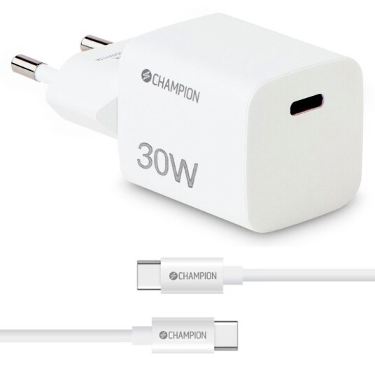 Chion Lader 30W + USB C kabel hvit