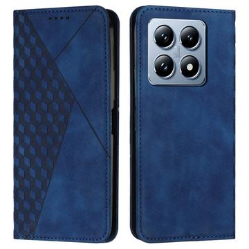 Xiaomi 14T lommebokveske med rombemønster og magnetisk lukking   blå