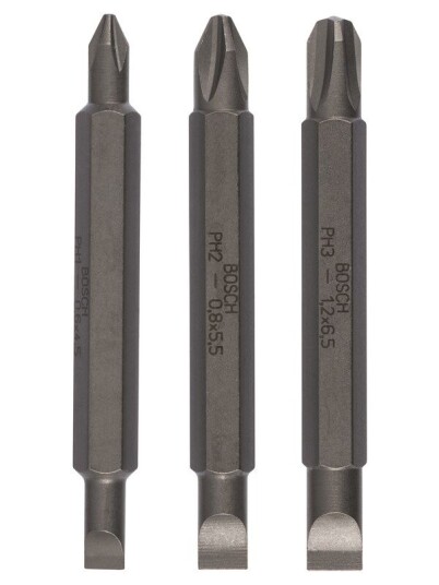 Bosch 3-delers dobbeltbits-sett S 0,6x4,5, S 0,8x5,5, S 1,2x6,5; PH1, PH2, PH3; 60 mm Bosch 3-delers dobbeltbits-sett S 0,6x4,5, S 0,8x5,5, S 1,2x6,5; PH1, PH2, PH3; 60 mm