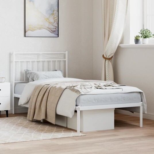 vidaXL Sengeramme i metall med hodegavl hvit 90x190 cm 8721012210417