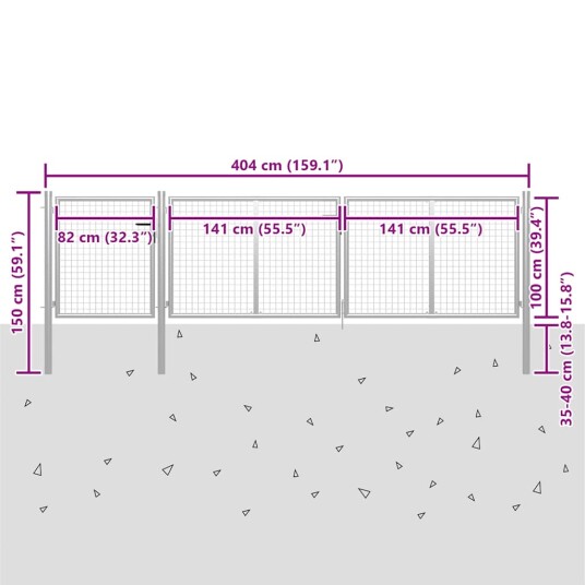 vidaXL Hageport stål 400x100 cm sølv