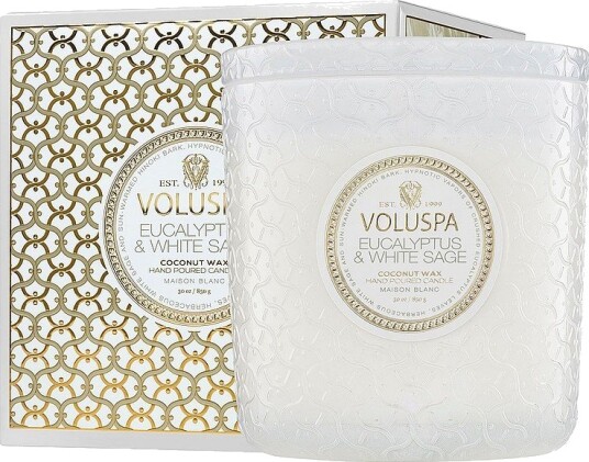 Voluspa Eucalyptus & White Sage Boxed Luxe Jar Candle 80H Hvit