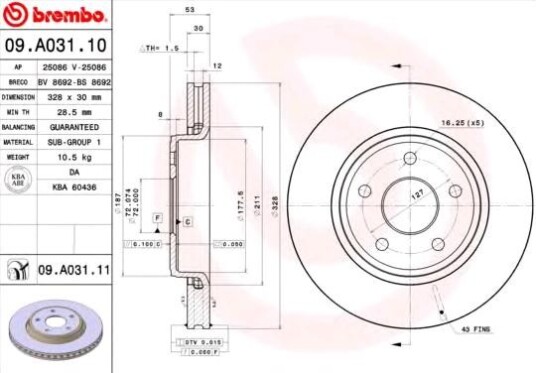 Bremseskive BREMBO 09.A031.10