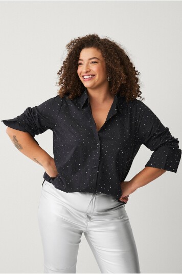 Zizzi Skjorte mLine L/S Shirt Svart