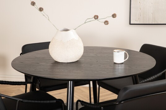 Venture Home Dipp Spisegruppe 115 cm Rund med 4 Tvista Stoler Sort