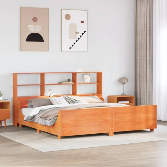  Seng med bokhylle uten madrass voksbrun 180x200 cm heltre 8721158625861