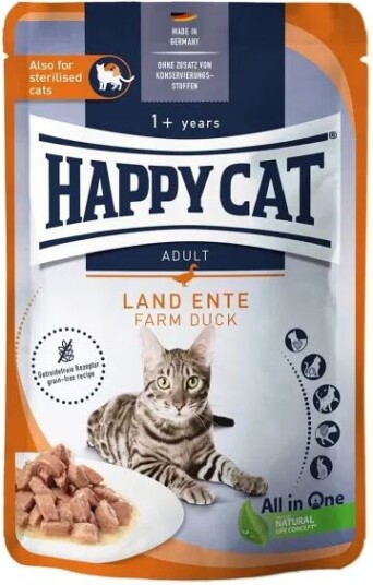 Happy Cat Våtfôr med And 85 g - Kattemat for Helse og Pels