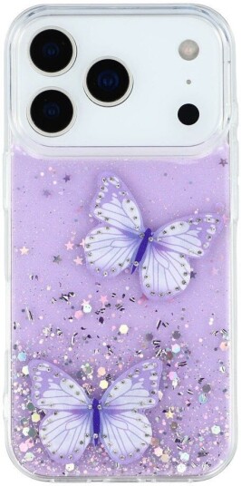 EIDERWOOD iPhone 17 Pro Max Fleksibelt Plast Deksel med Sommerfugler Gjennomsiktig / Lilla EIDERWOOD iPhone 17 Pro Max Fleksibelt Plast Deksel med Sommerfugler Gjennomsiktig / Lilla