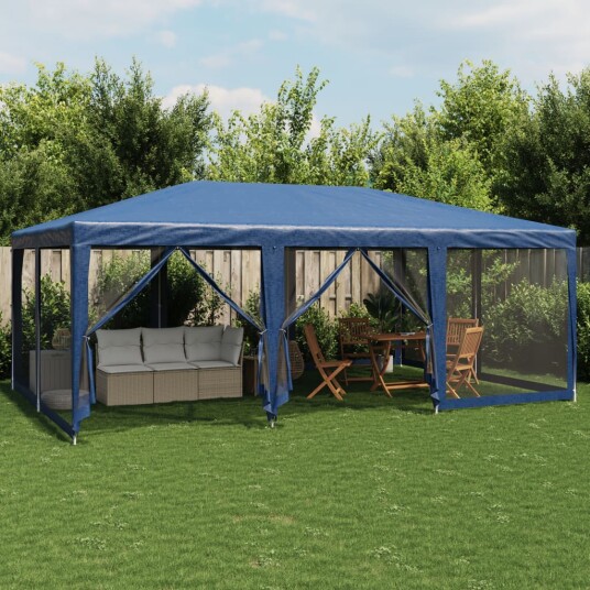 Festtelt med 10 sidevegger av netting blå 6x4 m HDPE Festtelt med 10 sidevegger av netting blå 6x4 m HDPE