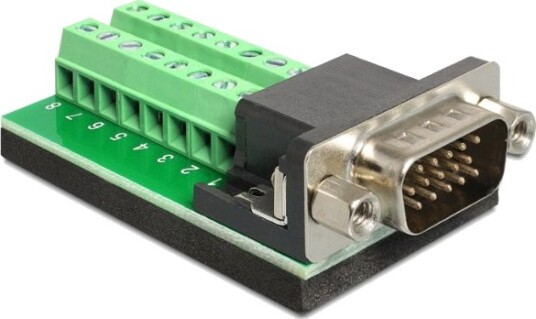 Delock 16-pin VGA Adapter med Terminalblokk i Sort, Grønn og Sølv