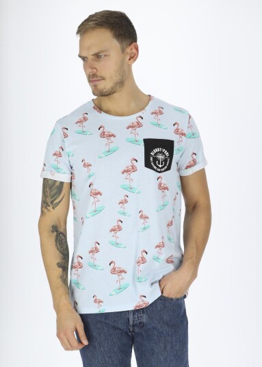 Blount & Pool Tropical Pocket Tee Lt. Blue Surfing Flamingo S Strandklær