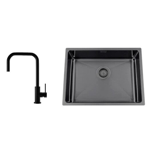Kjøkkenvask Nordic Tech Titan 530 X med Kjøkkenbatteri Steel Accent Square D