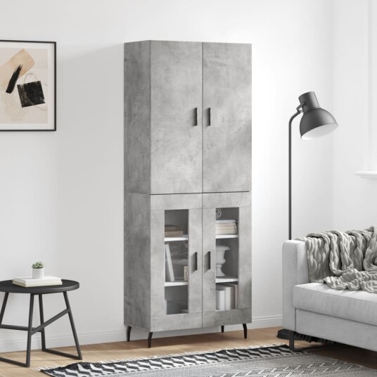 vidaXL Highboard betong grå 69,5x34x180 cm konstruert tre 8720845410001