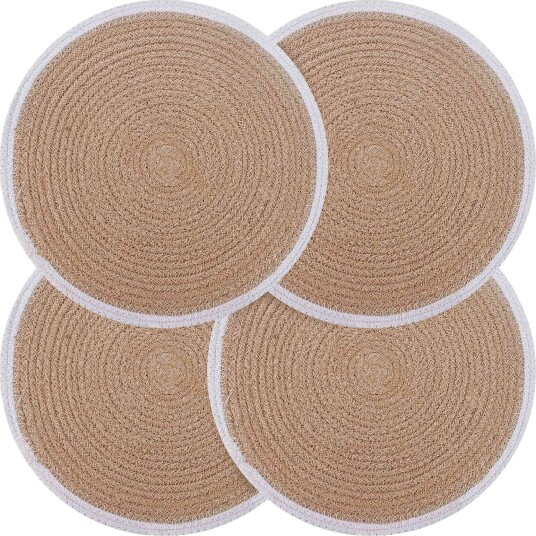 vidaXL Jute Placemets 4 stk. Naturlig og Hvit 100% Tossa Jute