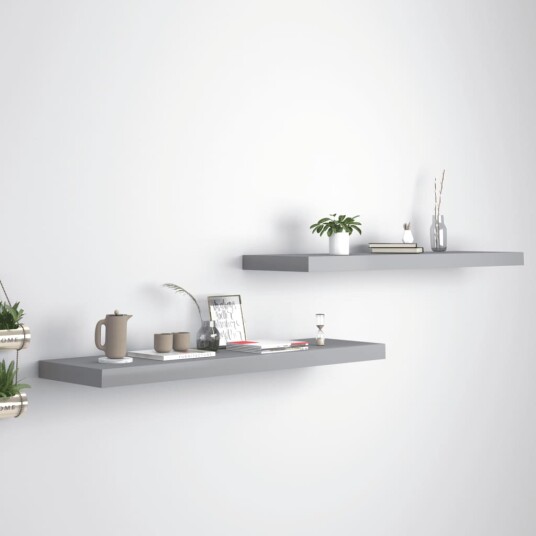 vidaXL Flytende vegghyller 2 stk gr? 90x23,5x3,8 cm MDF