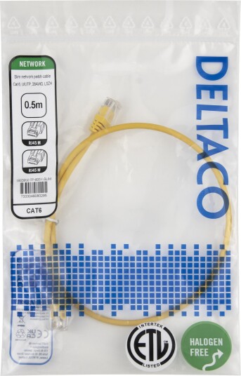 DELTACO Nettverkskabel Cat6 U/UTP AWG28 LSZH 0,5 m Gul