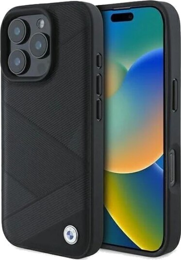 BMW Signature Leather Crossing Lines Pattern iPhone 16 Pro Case Black