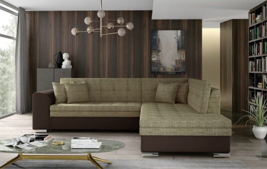 Seksjonssofa Eltap Pieretta 260x207x78 cm Berlin 03 Myk 66 Beige Mørk Brun Høyre