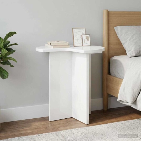 vidaXL Sidetabell Høgglans hvit Ø 39 x 38 cm Konstruert tre