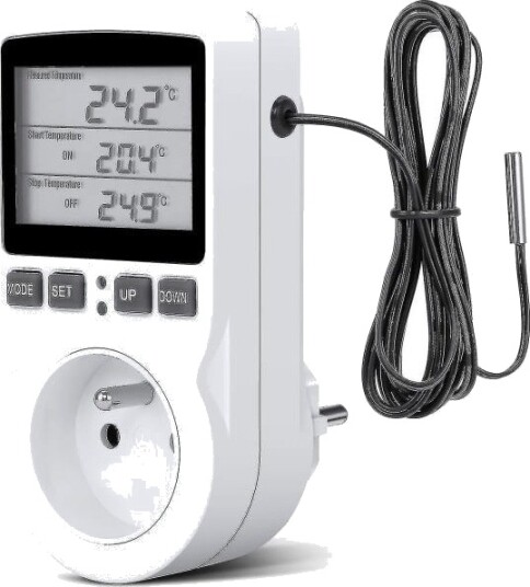 Digital termostat for oppvarming/kjøling med stikkontakt, LCD-temperaturregulator, 230V for drivhustemperaturregulator/terrariumtermostat (stikkontakt)