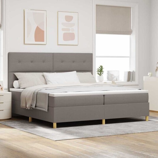 Boksmadrass med Madrass og LED Taupe 200x200 cm Stoff